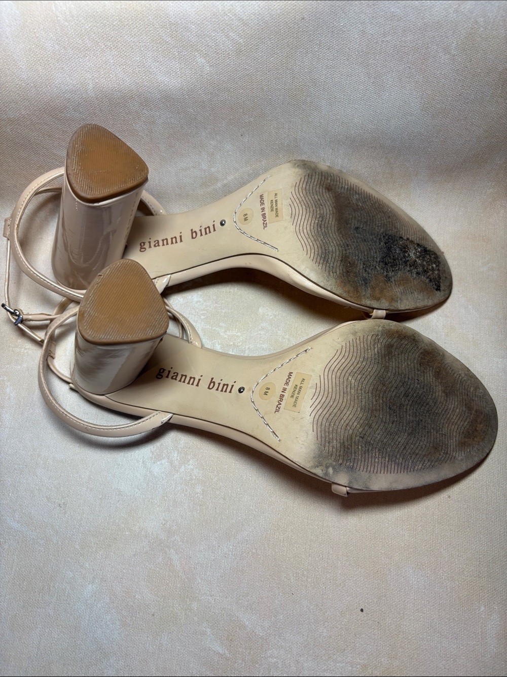 Gianni Bini Kenzie  Blush Nude Patent Ankle-Strap Block Heel Sandal, size 8M - Picture 6 of 7